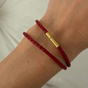 Elegant Red Braided Bracelet with Gold Clasp